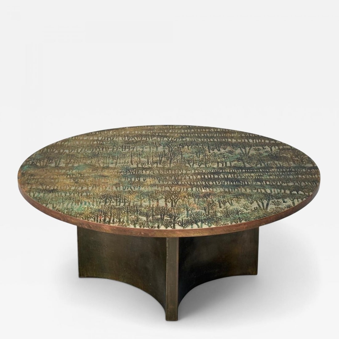 Philip & Kelvin LaVerne, Bronze, Eternal Forest Coffee Table, USA, 1960s: Title: Philip & Kelvin LaVerne, Bronze, Eternal Forest Coffee Table, USA, 1960s Description: Philip & Kelvin LaVerne, Bronze, Eternal Forest Coffee Table, USA, 1960s Rare acid-etched, engraved, patina
