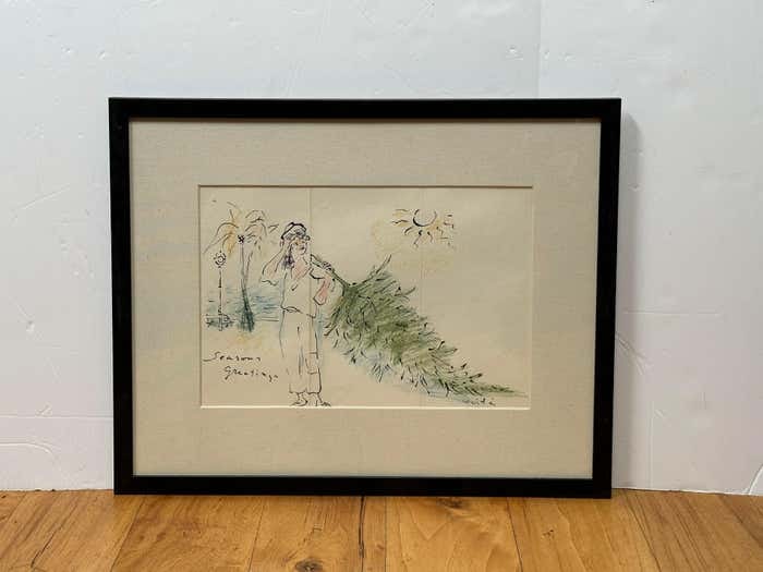 Seasons Greetings #1 Drawing by French Painter Marcel Vertes: Title: "Seasons Greetings #1" Drawing by French Painter Marcel Vertes Description: Season's Greetings 1 is a greeting card featuring an original drawing by the illustrator and artist Marcel Vertè