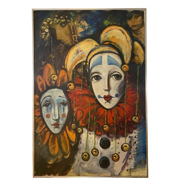Two Clowns Mixed Media and Oil Portrait by Ozz Franca (1 of 7)