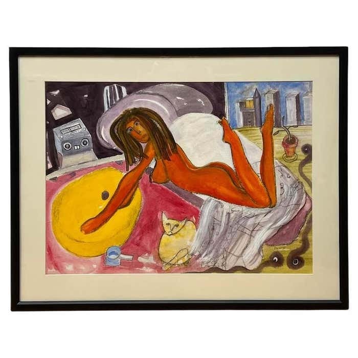 Woman and Her Cat Mixed Media Artwork by Rupert Picott (1 of 6)