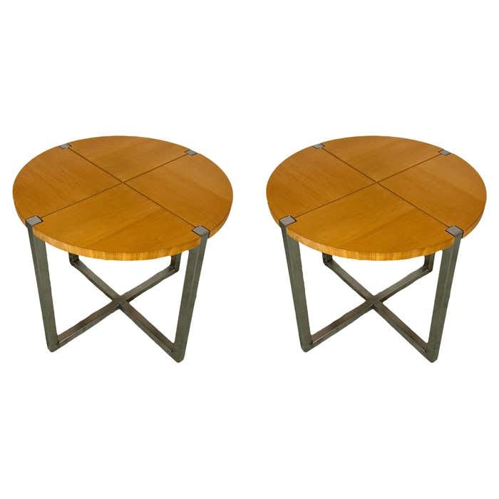 A Pair of 1970s Sycamore and Chrome Side or End Tables (1 of 5)