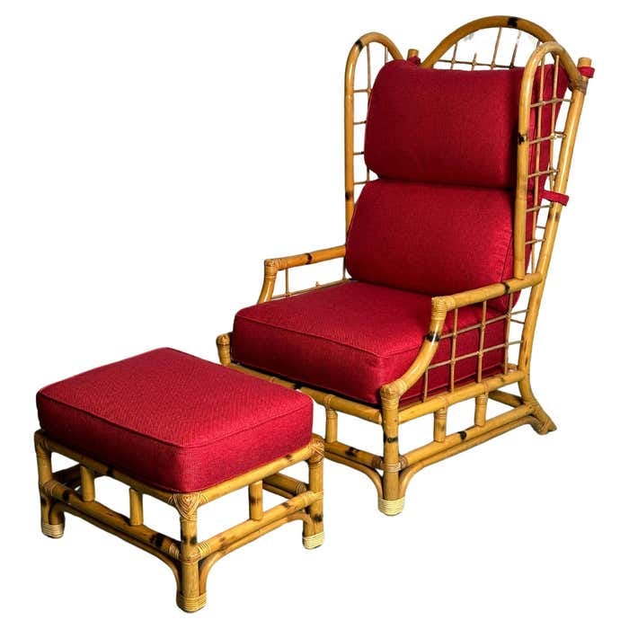 Bamboo Lounge Chair with Ottoman and Wingbacks (1 of 6)