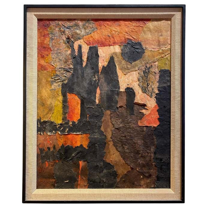 Black and Orange Mixed Media Expressionist Abstract by Shirley Bleviss (1 of 7)