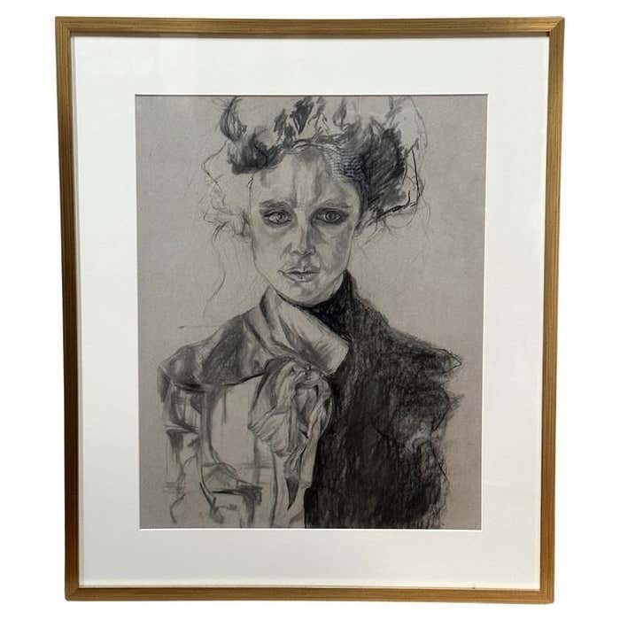 Charcoal Portrait Drawing of a Woman in Period Outfit (1 of 5)