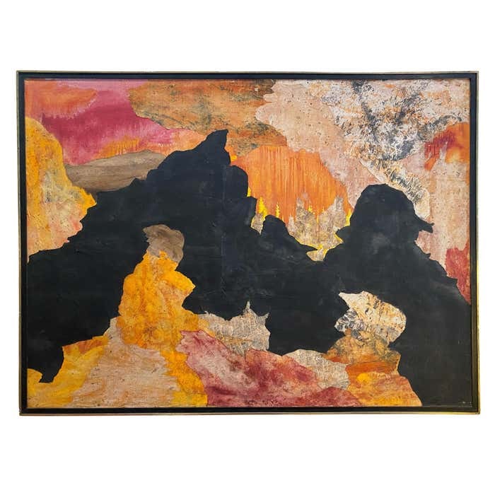Large Orange And Black Abstract Expressionist Painting by Shirley Bleviss: Title: Large Orange And Black Abstract Expressionist Painting by Shirley Bleviss Description: This vast abstract canvas stages a confrontation between shapes and colors, evoking the hues of autumn lea
