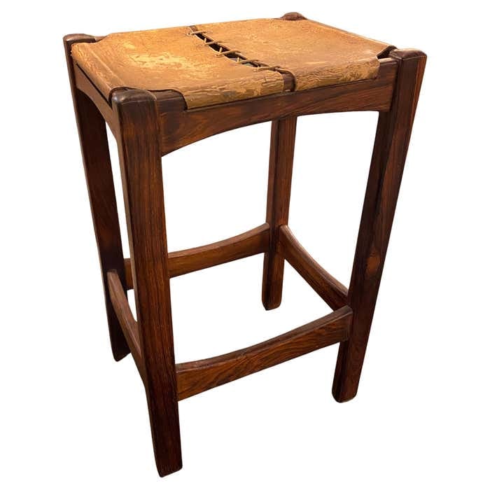 Midcentury Brazilian Rosewood and Leather Stool (1 of 6)