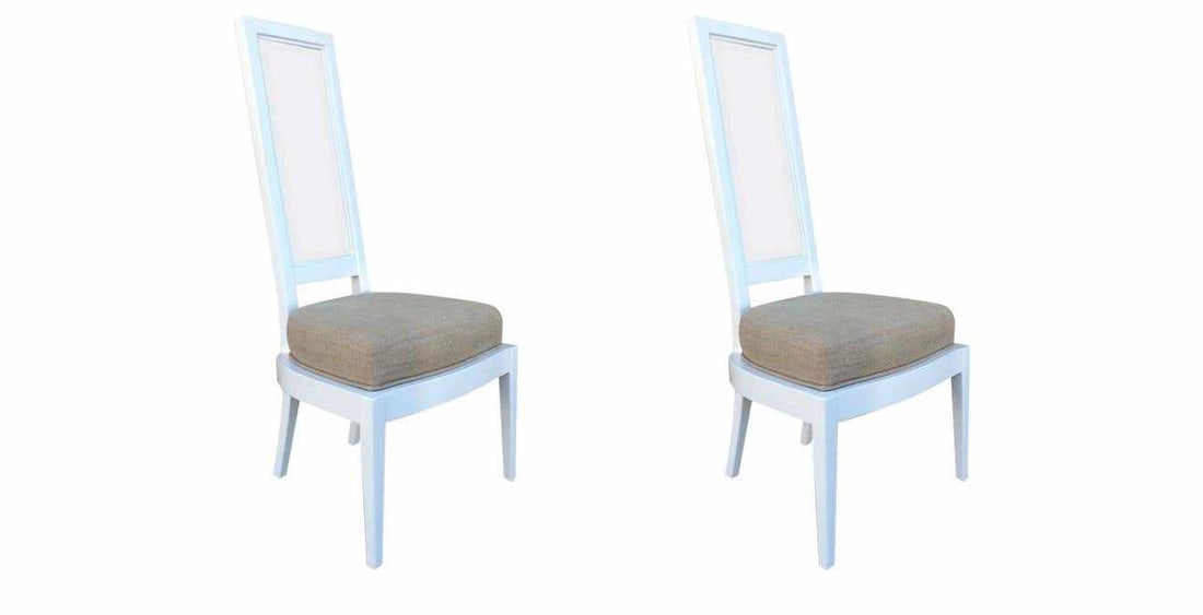 Pair 1970s White Lacquer and Lucite Dining Chairs: Title: Pair 1970s White Lacquer and Lucite Dining Chairs Description: Pair of 1980's high back dining chairs by the Brickfield Furniture Company, High Point N.C., 1972.. Finished in white lacquered wo