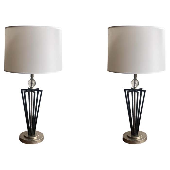 Pair of Modern Steel Geometric Lamps (1 of 6)