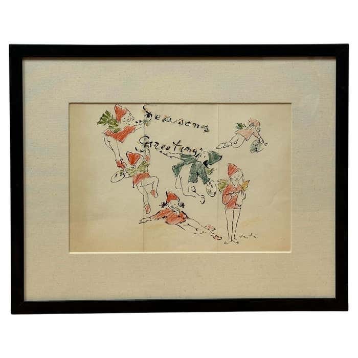 Seasons Greetings #2- Drawing by French Painter Marcel Vertes: Title: Seasons Greetings #2- Drawing by French Painter Marcel Vertes Description: Season's Greetings # 1 is a greeting card featuring an original drawing by the illustrator and artist Marcel Vertè