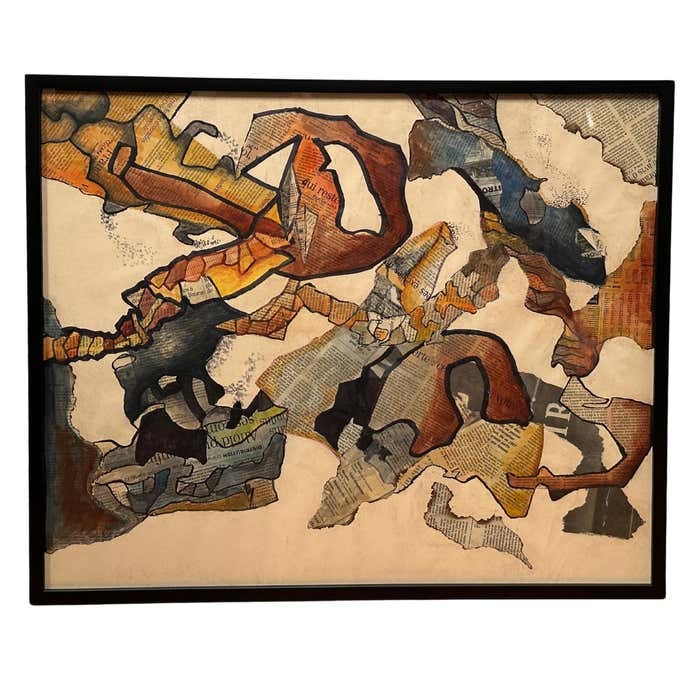 Sepia Bits of Newspapers, Intriguing Abstract Mixed Media Collage: Title: Sepia Bits of Newspapers, Intriguing Abstract Mixed Media Collage Description: Upon initial observation, we are immediately drawn to the palpable energy – an energy reminiscent of some ev