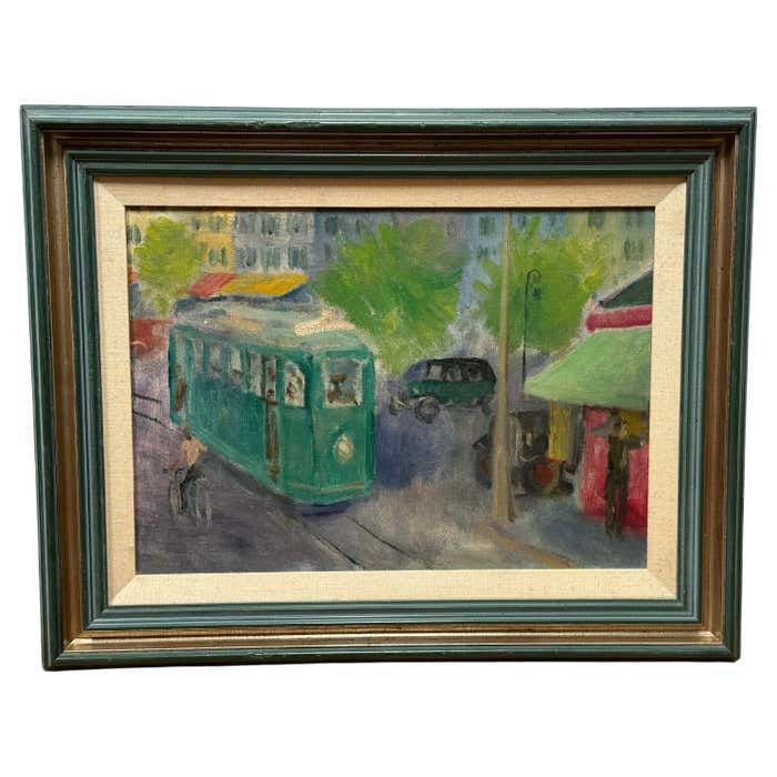 Tram in the Streets of San Francisco Oil Painting on Canvas: Title: Tram in the Streets of San Francisco Oil Painting on Canvas Description: Captured on canvas with delicate impressionist strokes, this oil painting transports us to the bustling streets of San F