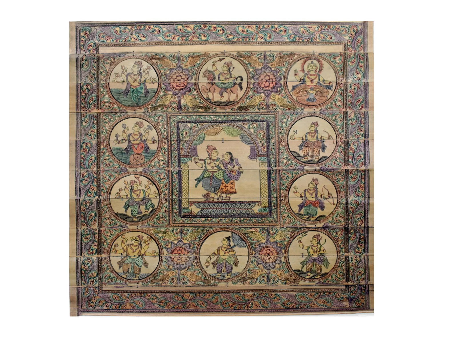 Standing Radha Krishna at Center with Ten Incarnations of Lord Vishnu (Dashavatara) (1 of 4)