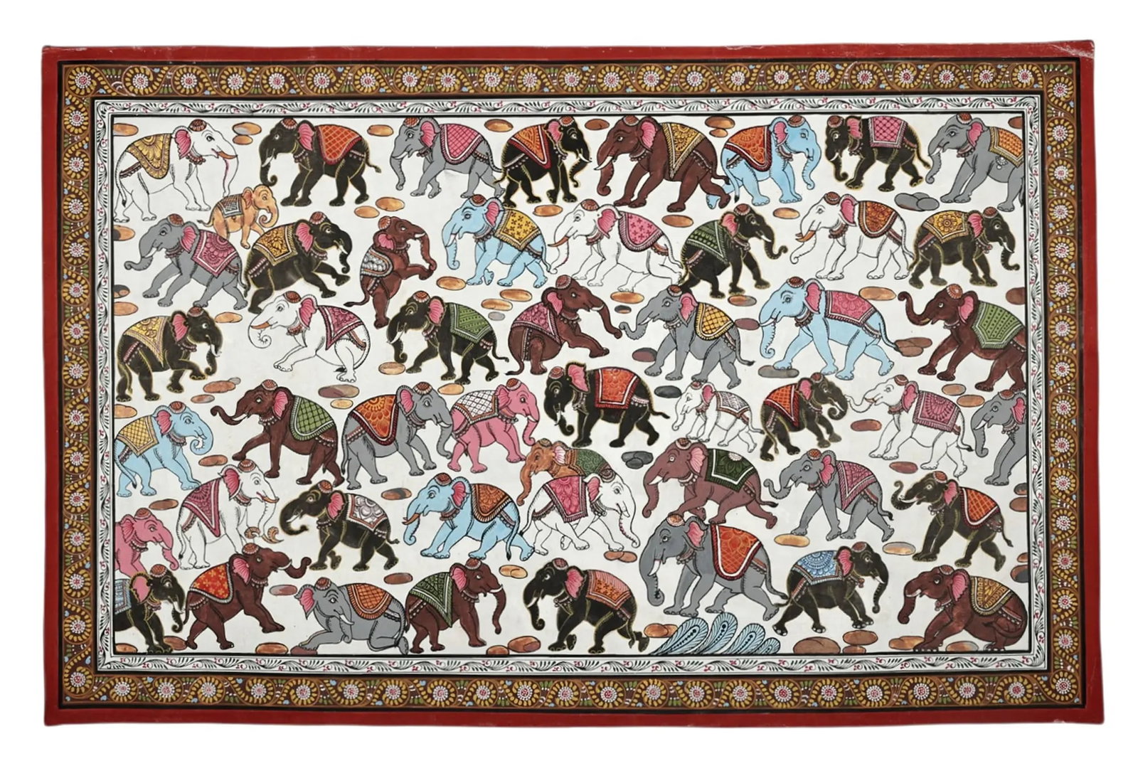 28" x 18" Elephants Patachitra Paintings |Traditional Colors | Handmade | Heard of Elephants: Title: 28" x 18" Elephants Patachitra Paintings |Traditional Colors | Handmade | Heard of Elephants Patachitra Paintings | Made in India Description: Specifications PX89 Artist Rabi Behera WATER COLOR