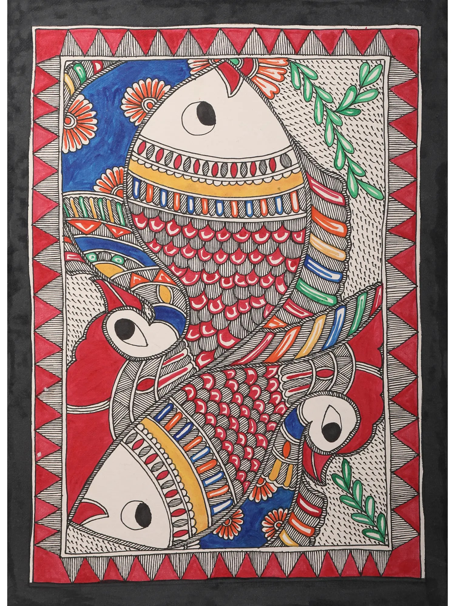 A Celebration of Life: The Madhubani Tree of Life This exquisite Madhubani painting, "Tree of Life: Title: A Celebration of Life: The Madhubani Tree of Life This exquisite Madhubani painting, "Tree of Life Rising Sun," is a vibrant testament to the rich artistic heritage of Mithila, a region in Indi