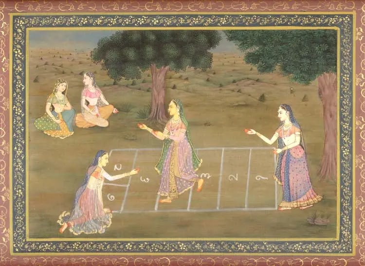 The Game of Hopscotch: Title: The Game of Hopscotch Description: Specifications MF64 Artist Navneet Parikh Miniature Painting on PaperArtist Navneet Parikh 13.5" x 10.5" Reserve: $405.00 Shipping: Domesti