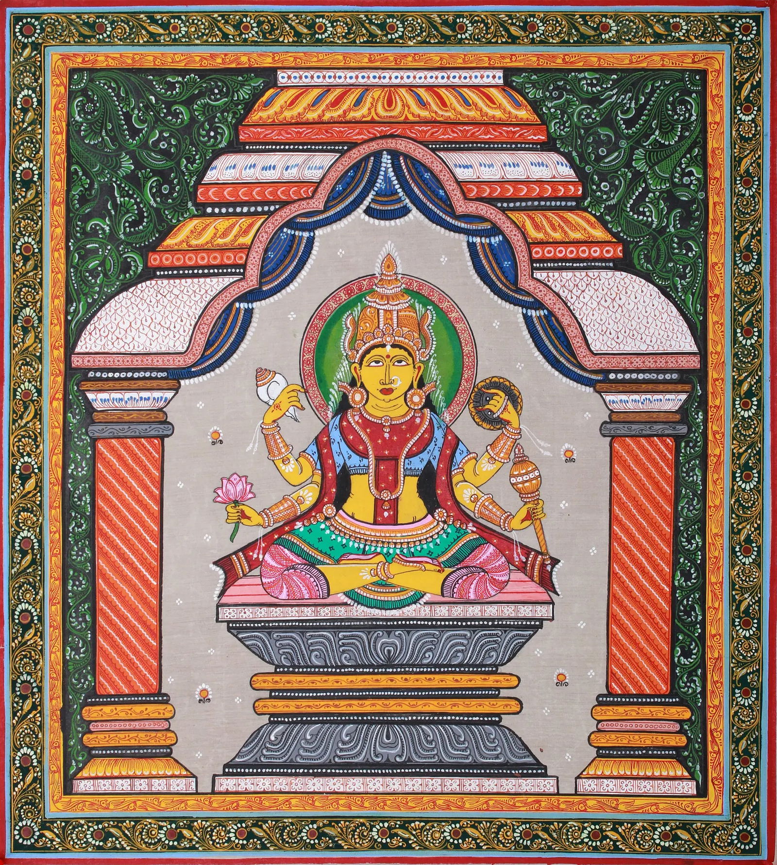Goddess Vaishnavi Pattachitra Painting - Watercolor Painting on Tussar Silk (1 of 1)
