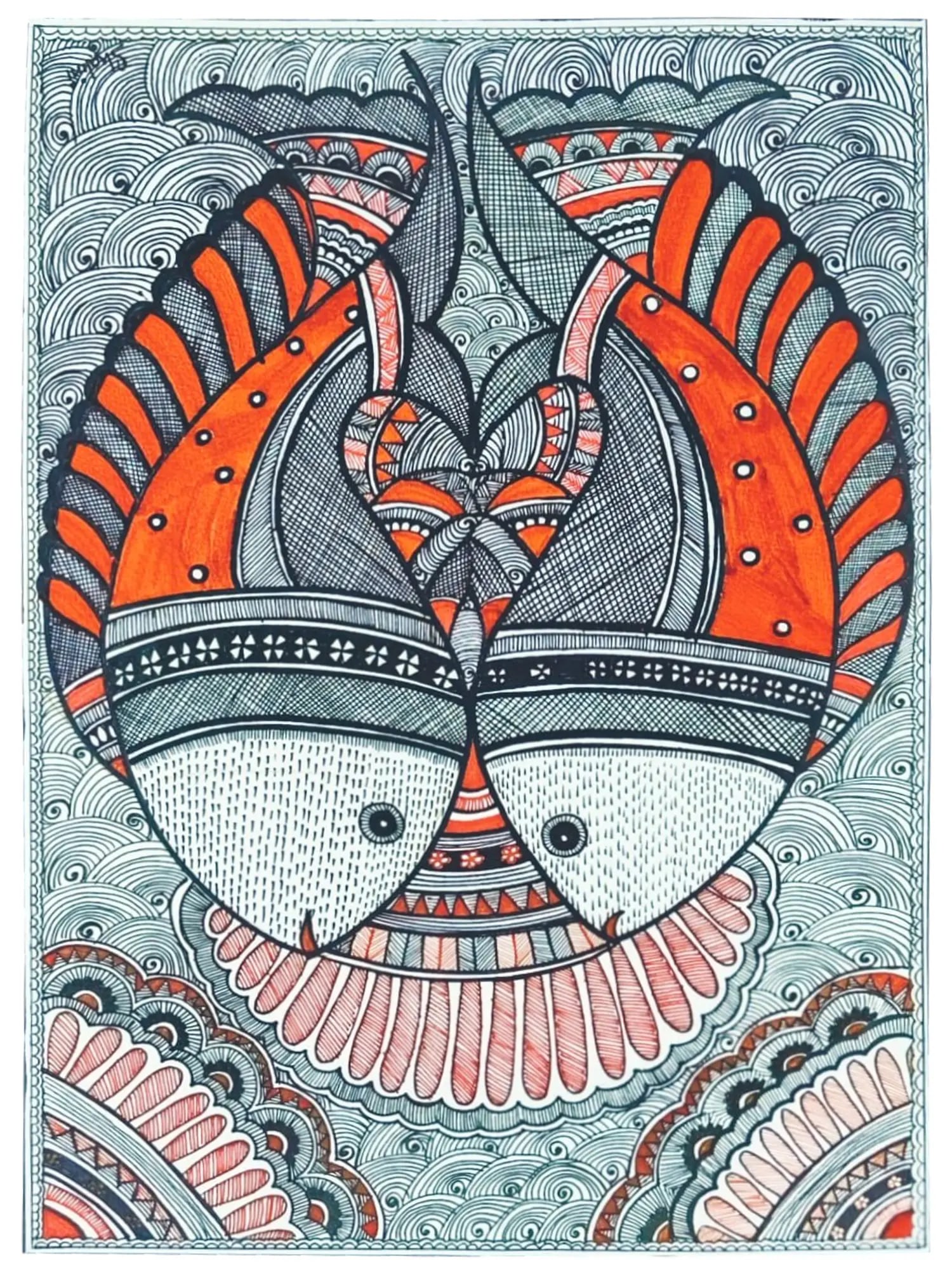 Madhubani Fish Painting | Pen Art On Canvas | By Shalini (1 of 7)