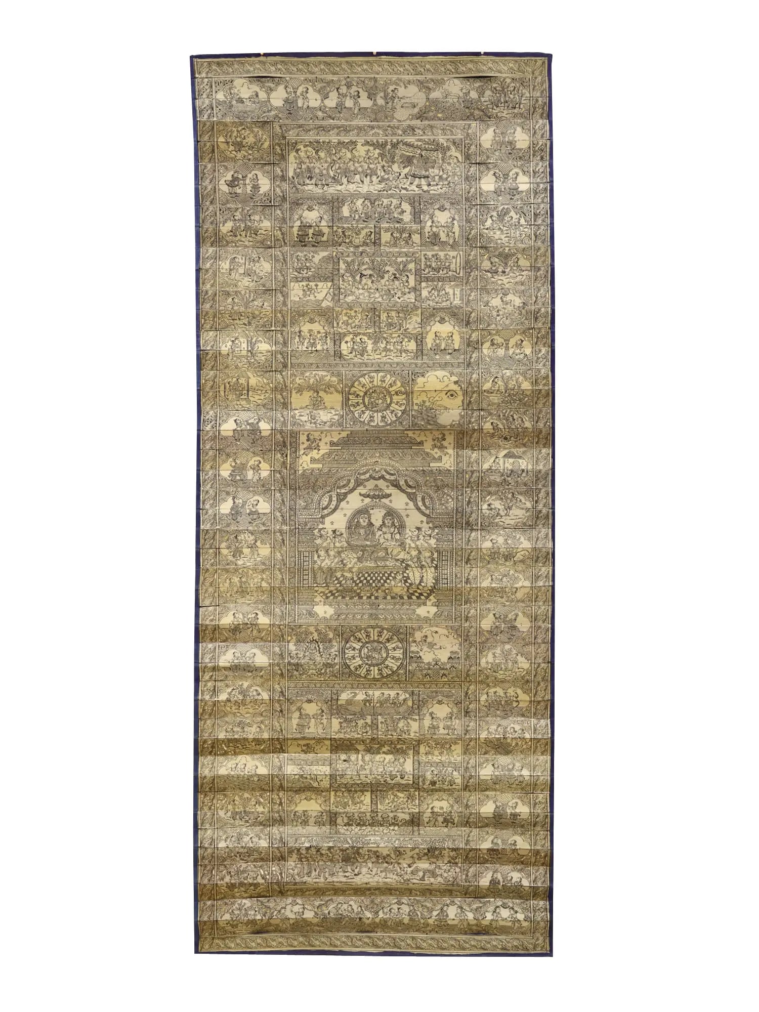 Superfine Large Story Of Shri Ram Chandra (Ramayana): Title: Superfine Large Story Of Shri Ram Chandra (Ramayana) Description: Specifications PAA560 Artist Rabi Behera Palm Leaf Artist:Rabi Behera 58.00 inch Height X 21.50 inch Width Reserve: $703.00