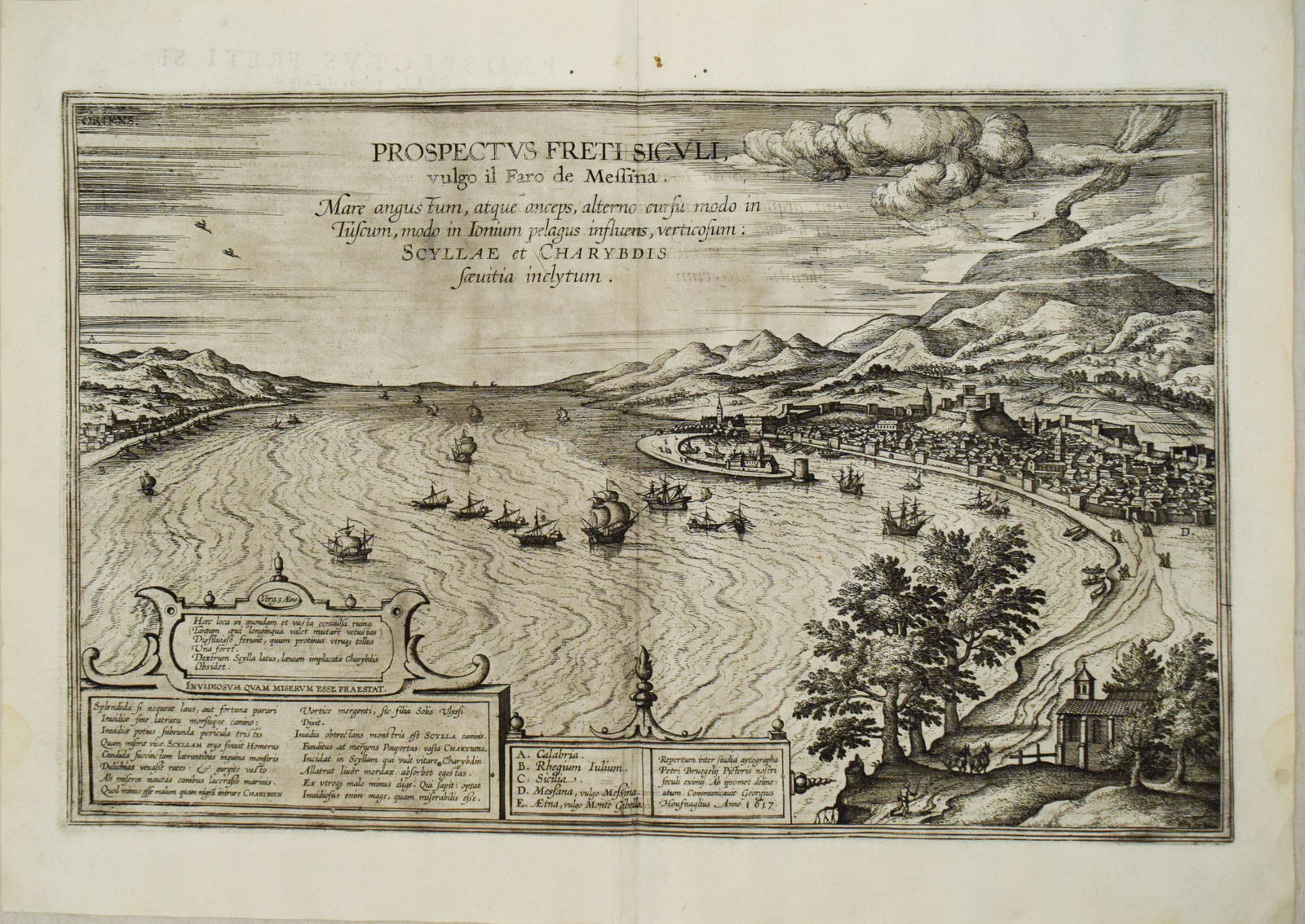 1617 Braun and Hogenberg View of Messina in Sicily -- Prospectus Freti Siculi, vulgo il Faro de (1 of 1)