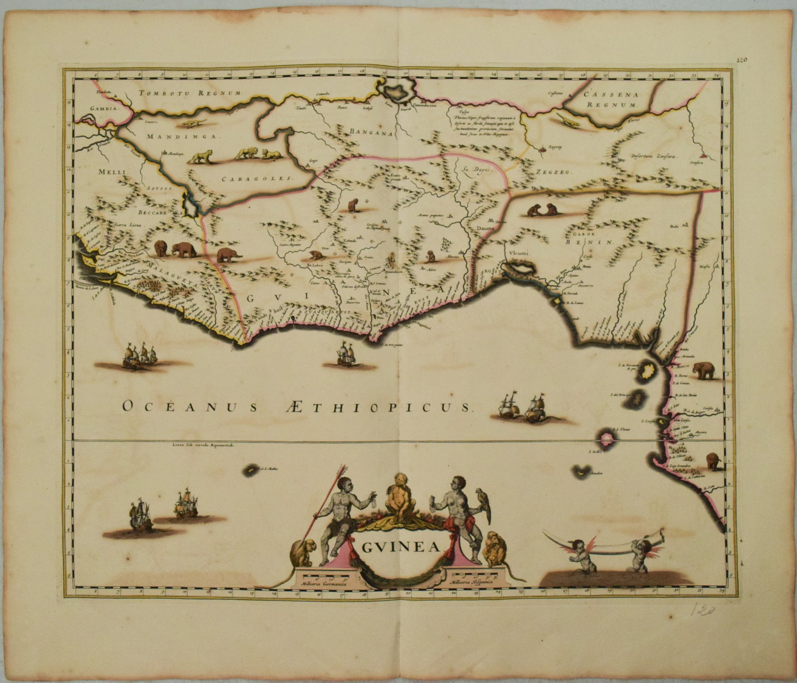 1680 deWit Map of West Africa -- Guinea: Title:1680 deWit Map of West Africa -- Guinea,li>Cartographer:F deWit Year/Place:1680, Amsterdam Map Dimension(in.):16.4 X 20.9 in. Description:This is an excellent double-page map of West Africa, cov