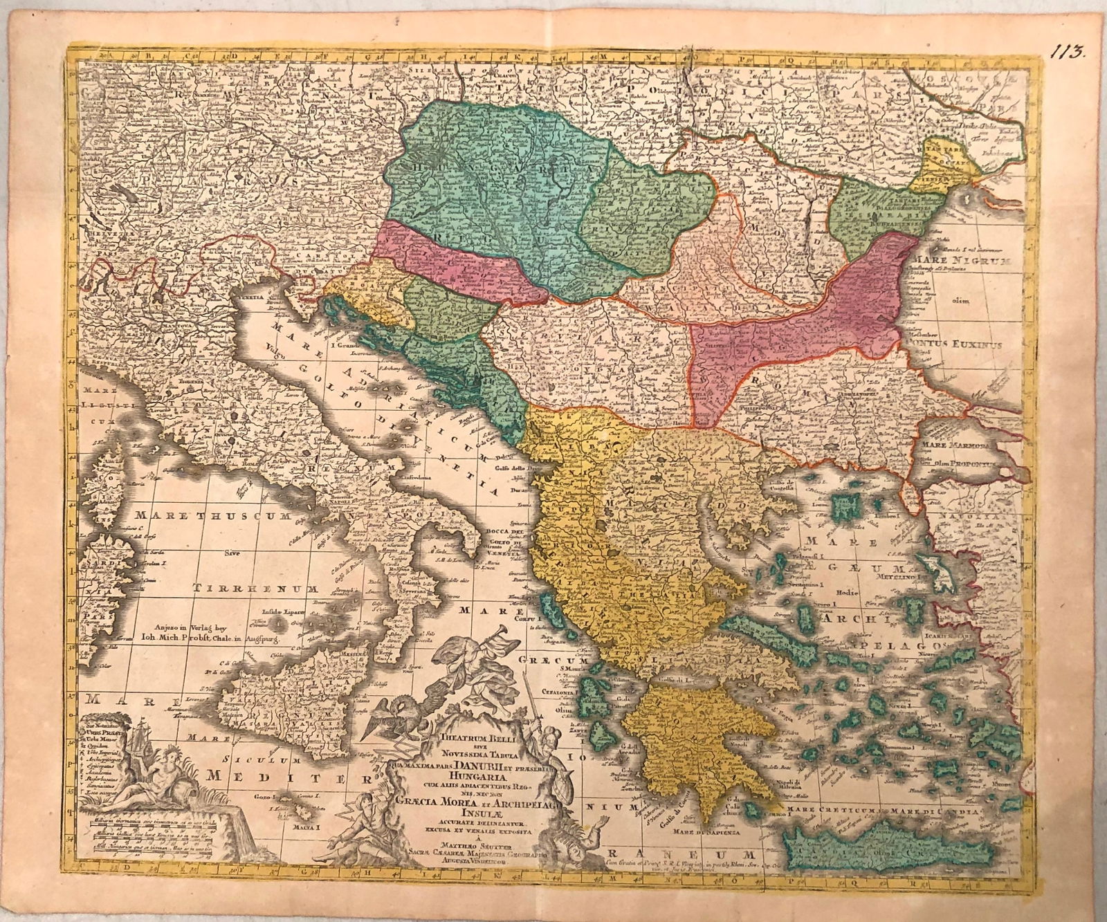 1740 Seutter Map of Italy, Hungary, Balkans and Greece -- Theatrum Belli sive Novissima Tabula Qua: Title:1740 Seutter Map of Italy, Hungary, Balkans and Greece -- Theatrum Belli sive Novissima Tabula Qua Maxima pars Danubii et Praeseriim Hungaria,li>Cartographer:M Seutter Year/Place:1740, Augsburg