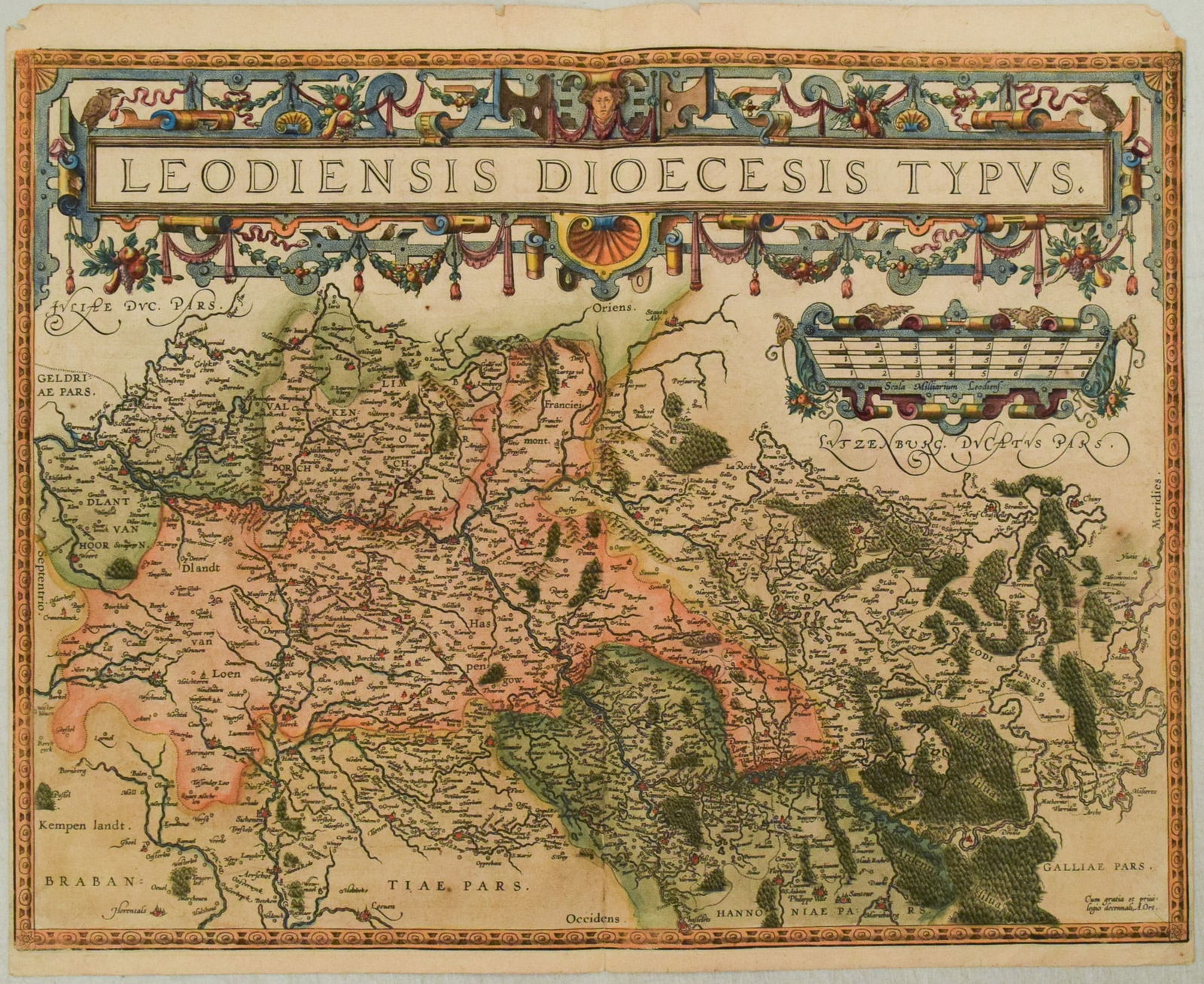 1584 Ortelius Map of Belgium's Muese River Valley -- Leodiensis Dioecesis Typus: Title:1584 Ortelius Map of Belgium's Muese River Valley -- Leodiensis Dioecesis Typus,li>Cartographer:A Ortelius Year/Place:1584, Antwerp Map Dimension(in.):14.8 X 19.3 in. Description:This is a very