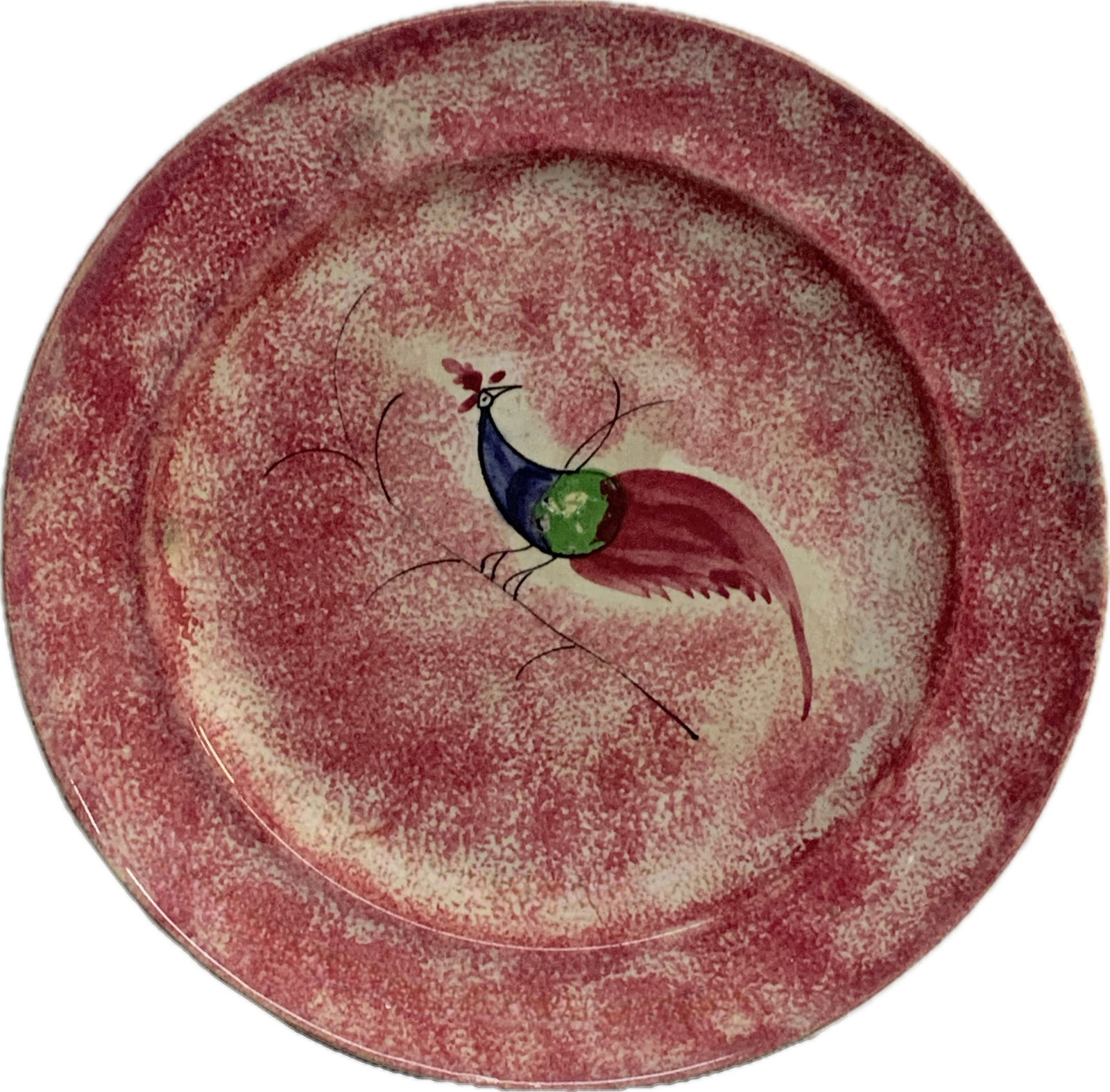 Large Spatterware Plate with Four Color Peafowl - 2