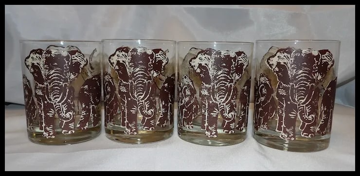 Vintage Tastesetter ELEPHANTS Safari Double Old Fashioned Cocktail Glasses - 2