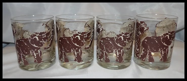 Vintage Tastesetter ELEPHANTS Safari Double Old Fashioned Cocktail Glasses - 3