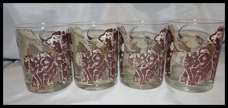 Vintage Tastesetter ELEPHANTS Safari Double Old Fashioned Cocktail Glasses - 5