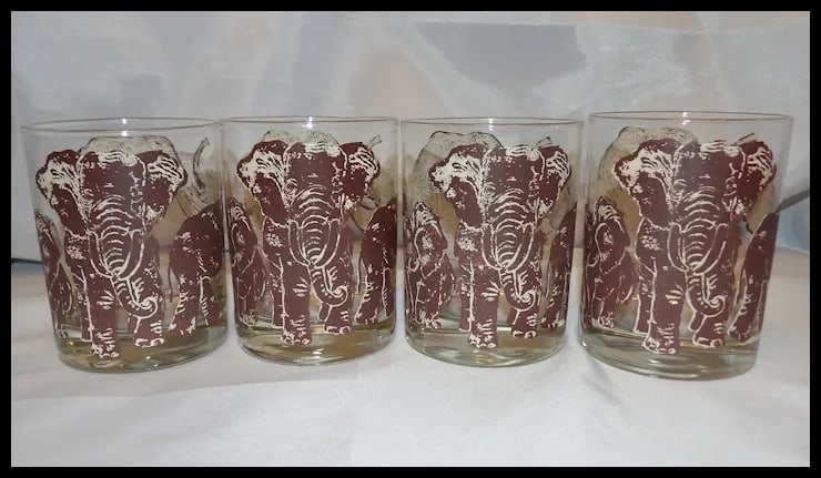 Vintage Tastesetter ELEPHANTS Safari Double Old Fashioned Cocktail Glasses - 8