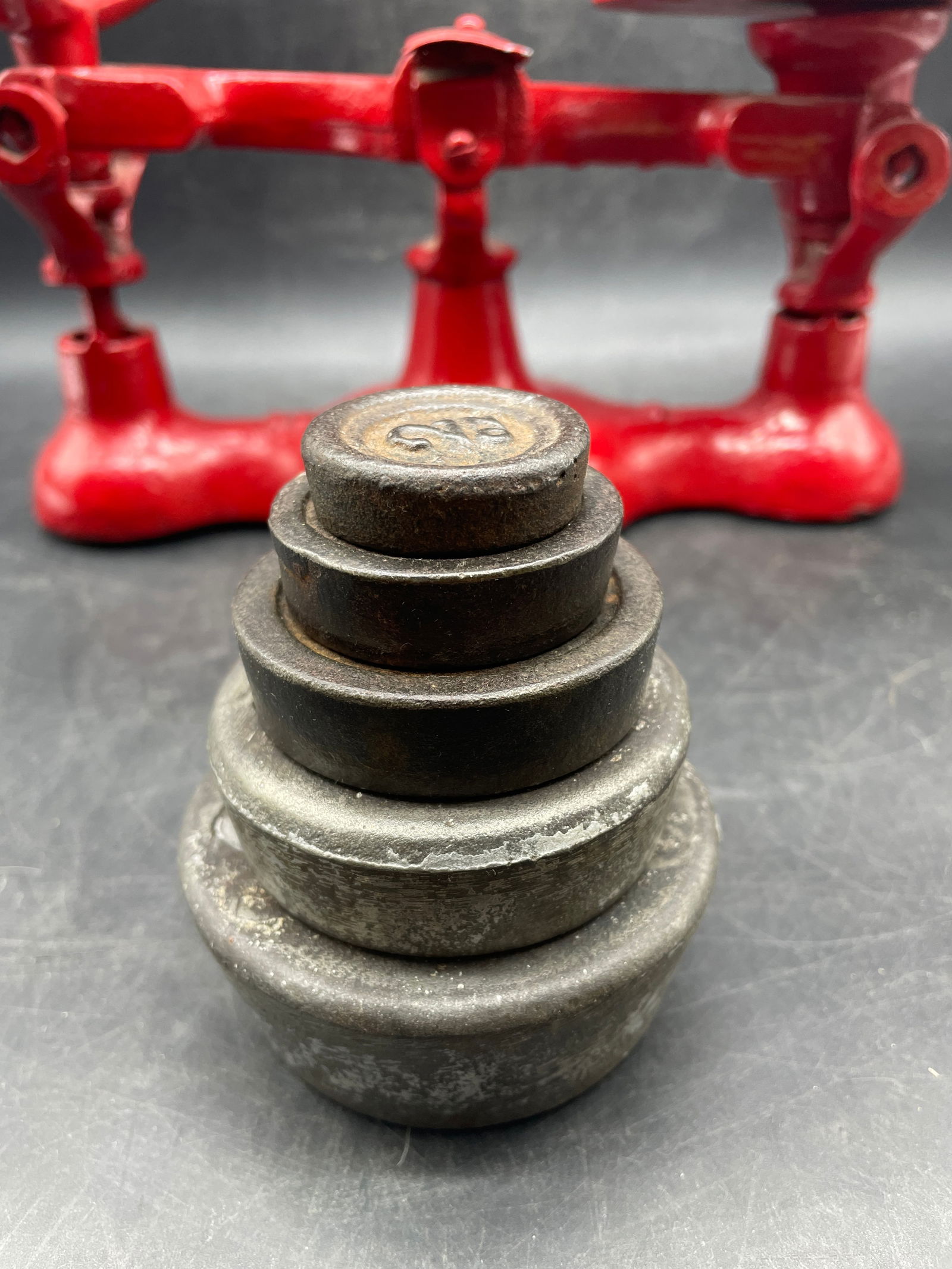 Antique Red Cast Iron General Store Candy Balance Scale with Basket #4 - 3