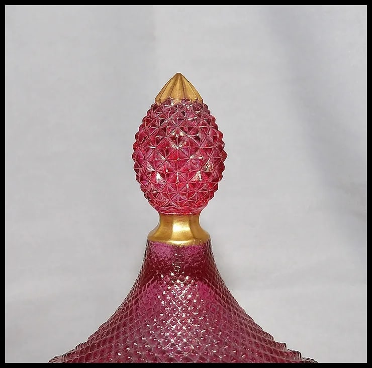 Vintage Rainbow Hand Decorated Cranberry Flashed Candy Dish - 9