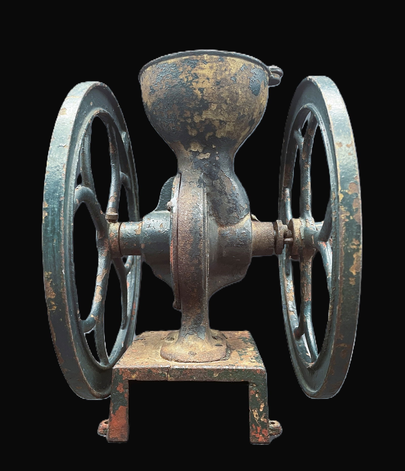 ANTIQUE COLES MFG. PHILA, 2 WHEEL SMALL COFFEE GRINDER - 6