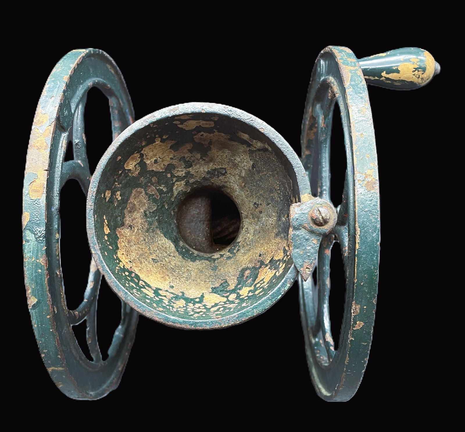 ANTIQUE COLES MFG. PHILA, 2 WHEEL SMALL COFFEE GRINDER - 7