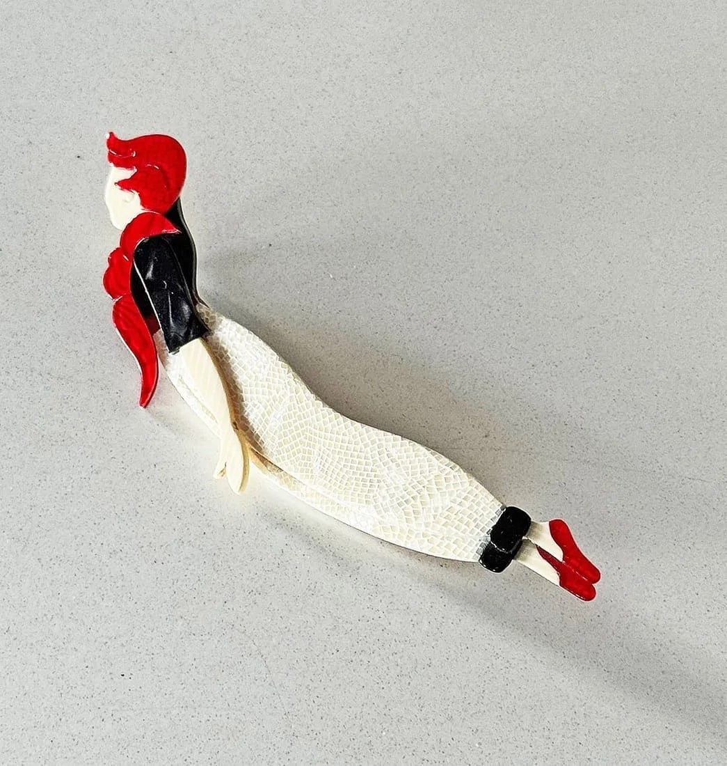 Signed Lea Stein Diving Lady Brooch