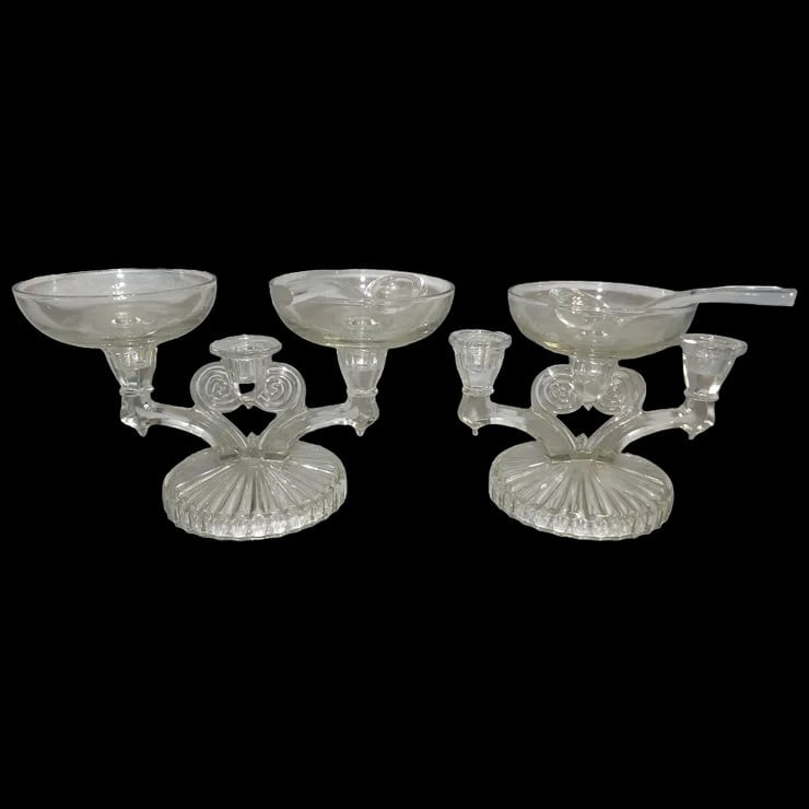 Jeanette Glass Cosmos Candelabra: Art Deco Style Triple Candle Holder with 3 Inserts