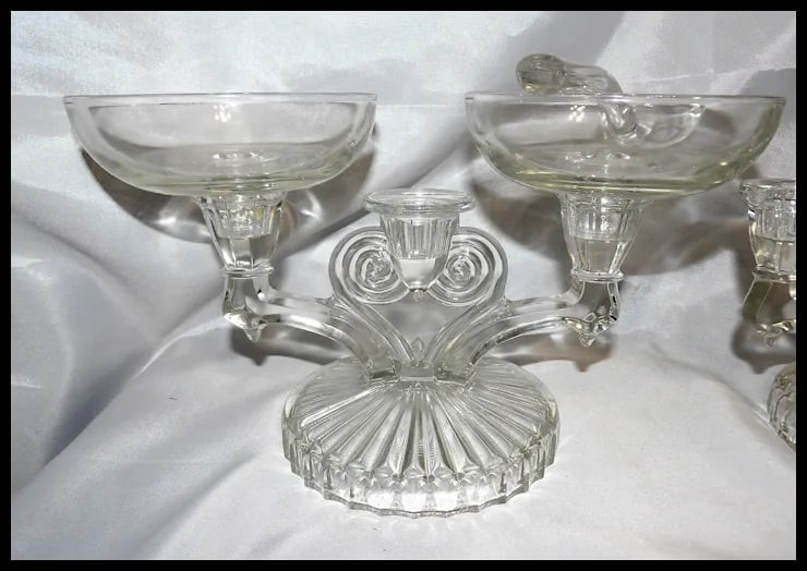 Jeanette Glass Cosmos Candelabra: Art Deco Style Triple Candle Holder with 3 Inserts - 3