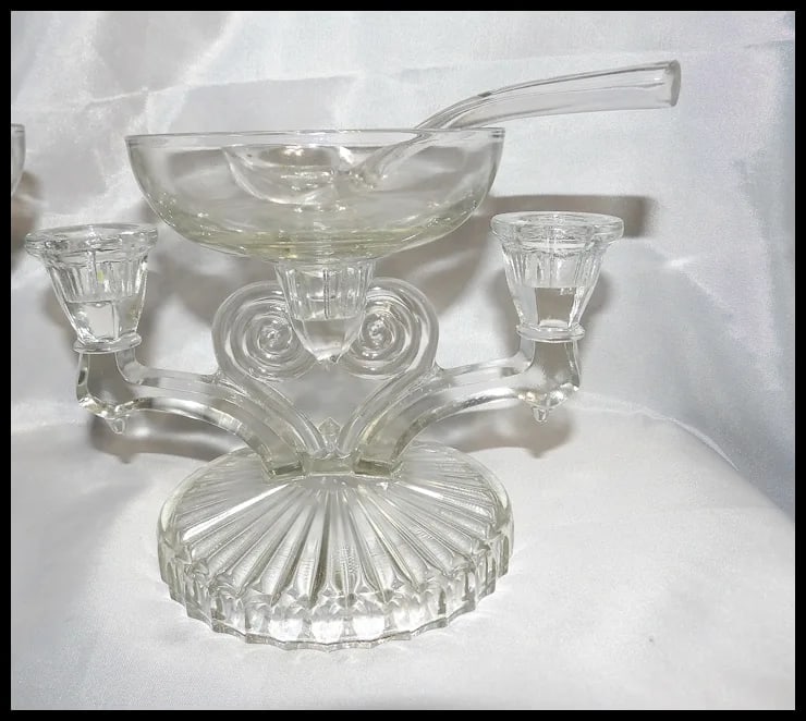Jeanette Glass Cosmos Candelabra: Art Deco Style Triple Candle Holder with 3 Inserts - 4