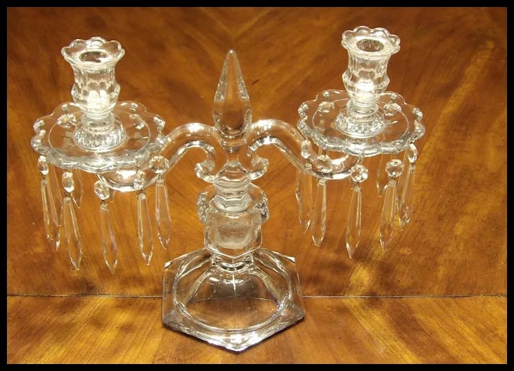 Heisey Old Williamsburg Candelabra #301 Two-Light with Prisms - 11