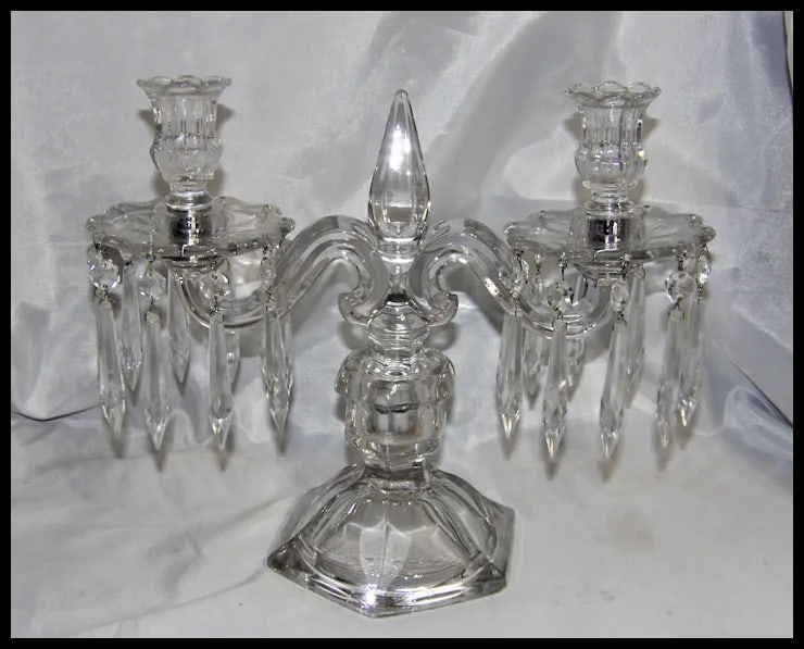 Heisey Old Williamsburg Candelabra #301 Two-Light with Prisms - 2