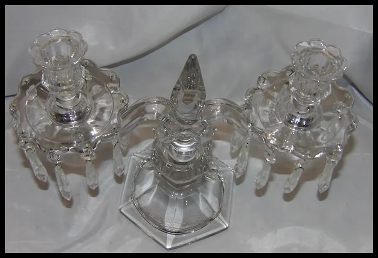 Heisey Old Williamsburg Candelabra #301 Two-Light with Prisms - 4