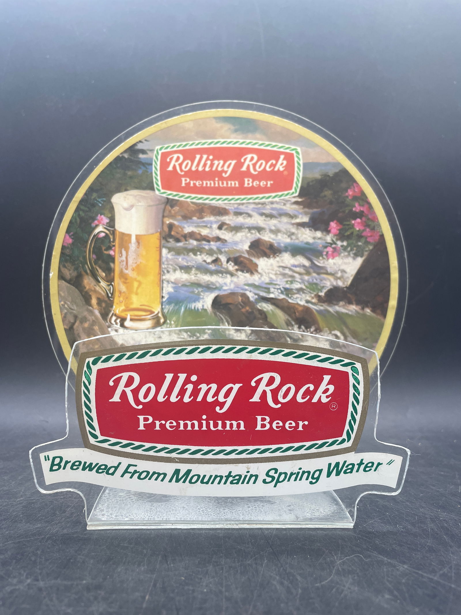 1970s RARE ROLLING ROCK PREMIUM BEER CLEAR PLASTIC NAPKIN HOLDER - 2