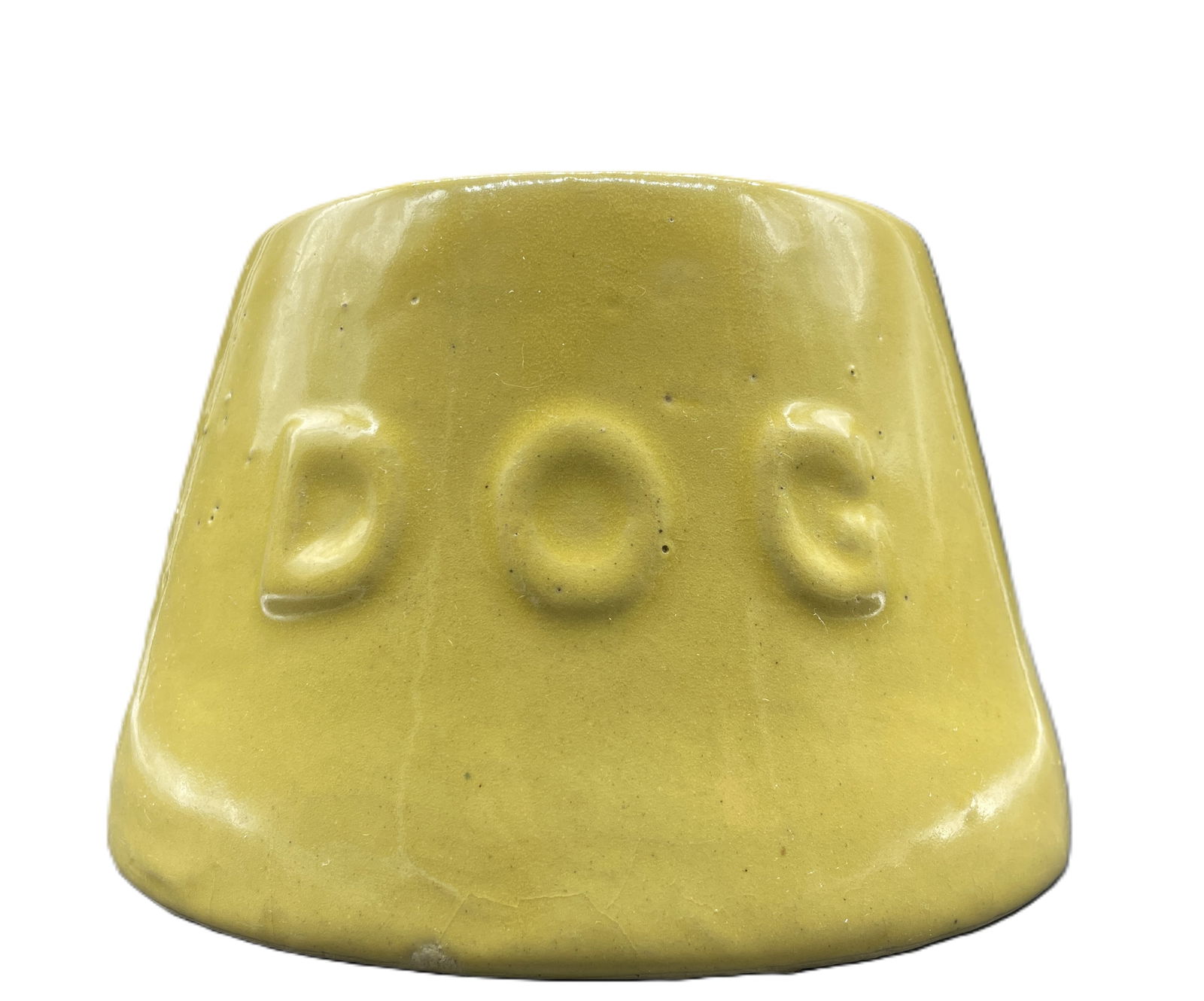 Vintage Yellow "DOG" Art Pottery Dog Bowl Food Water Bowl: Date/Period: unknown Dimension: Approx. 7" diameter x 4.5" Material: pottery Additional Information: Vintage Yellow "DOG" Art Pottery Dog Bowl Food Water Bowl Shipping: Domestic: Flat-rate of $15.00 t