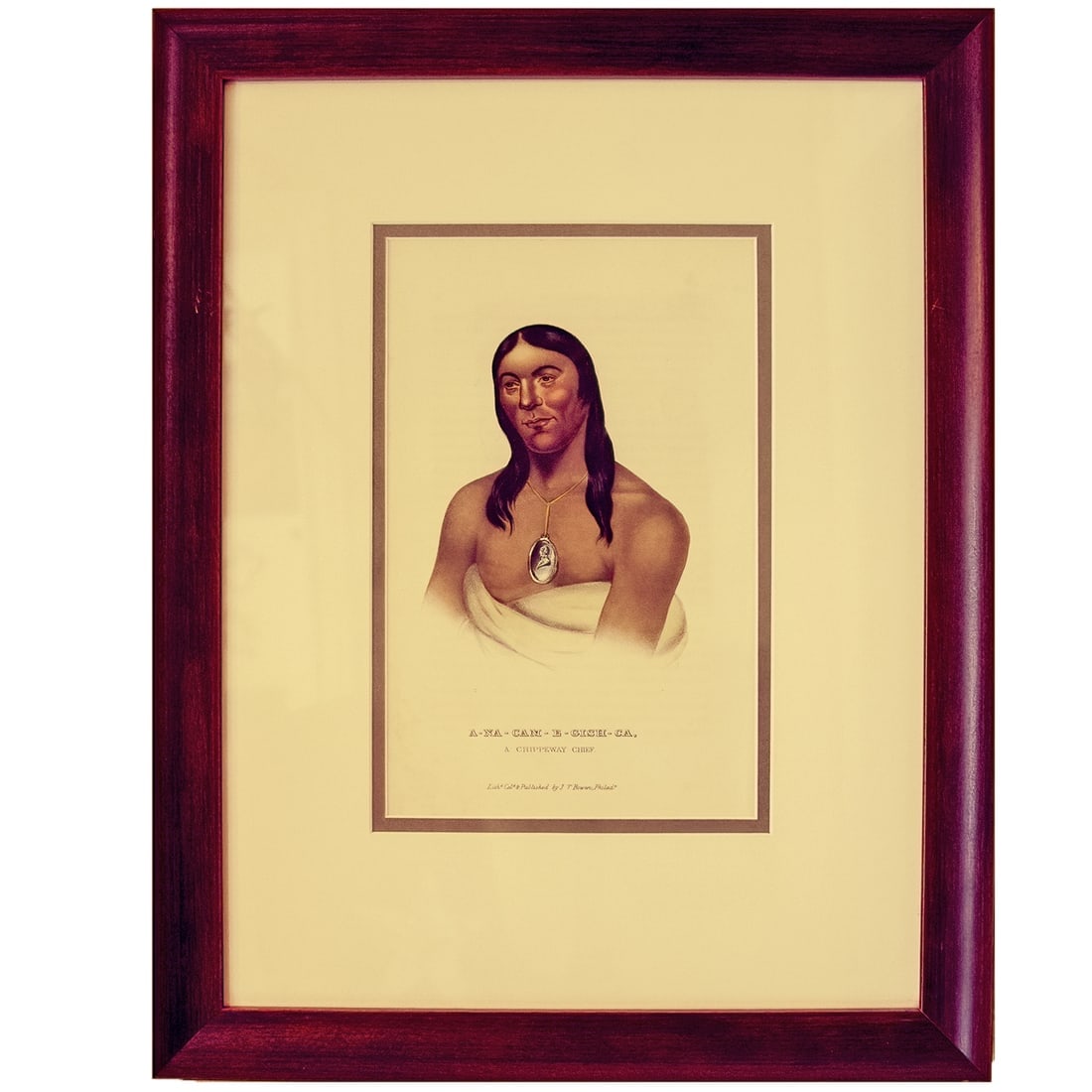 McKenney & Hall A-NA-CAM-E-GISH-CA CHIPPEWAY CHIEF: Title: McKenney & Hall A-NA-CAM-E-GISH-CA CHIPPEWAY CHIEF Description: McKenney & Hall Native American Hand Colored Lithographs circa 1843 A-NA-CAM-E-GISH-CA HIPPEWAY CHIEF Image size approx. 9.5X6 in