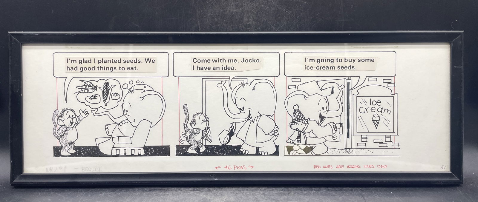 1975 Original Peanut & Jocko Comic Strip Art Weekly Reader Framed