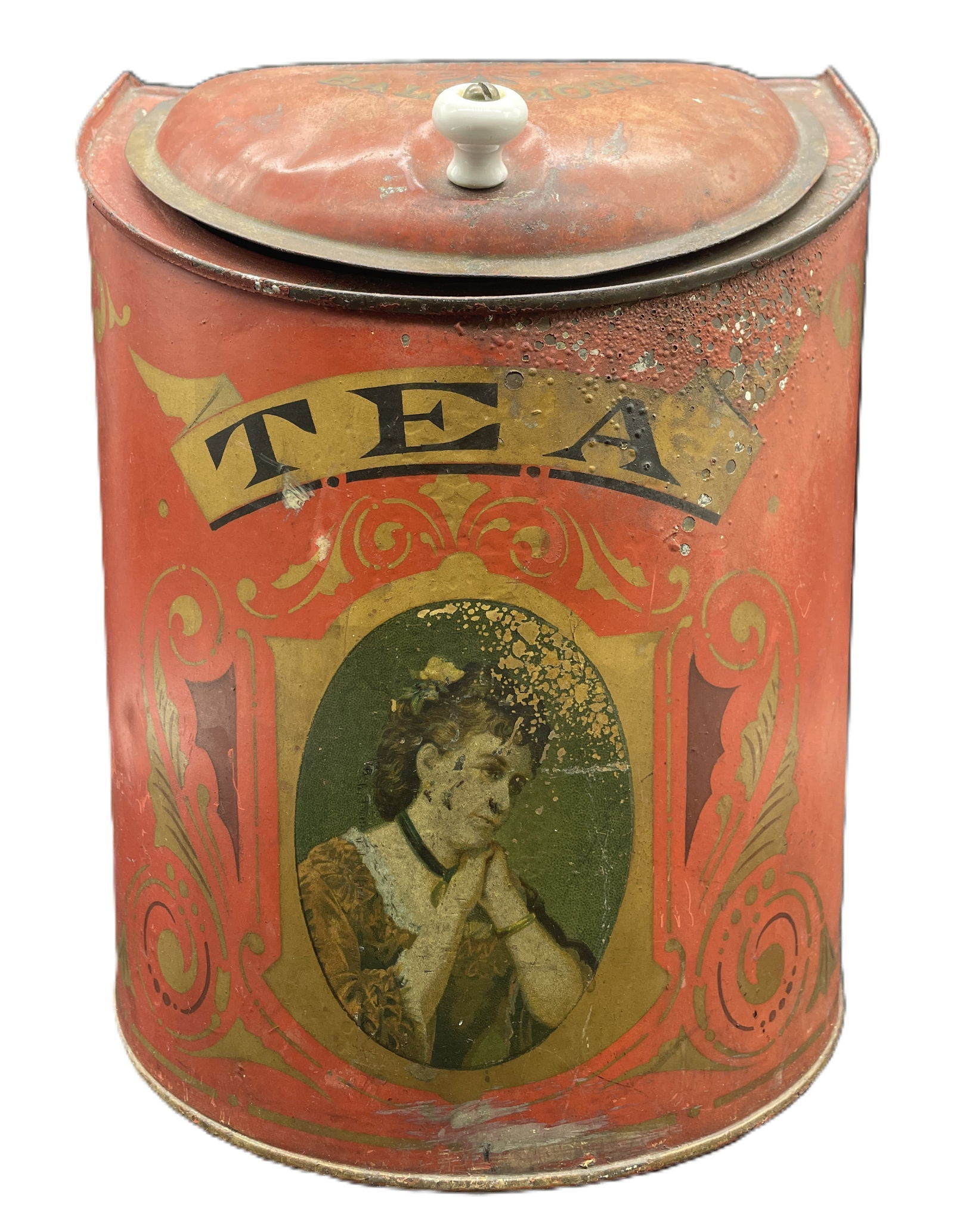 ANTIQUE COFFEE TEA DISPENSER BIN TIN GENERAL STORE DISPLAY - CD KENNY BALTIMORE: Date/Period: approx 1920-30's Dimension: Approx. 10" tall x 8 x 8.5" Material: metal Additional Information: ANTIQUE COFFEE TEA DISPENSER BIN TIN GENERAL STORE DISPLAY - CD KENNY BALTIMORE Shipping: D