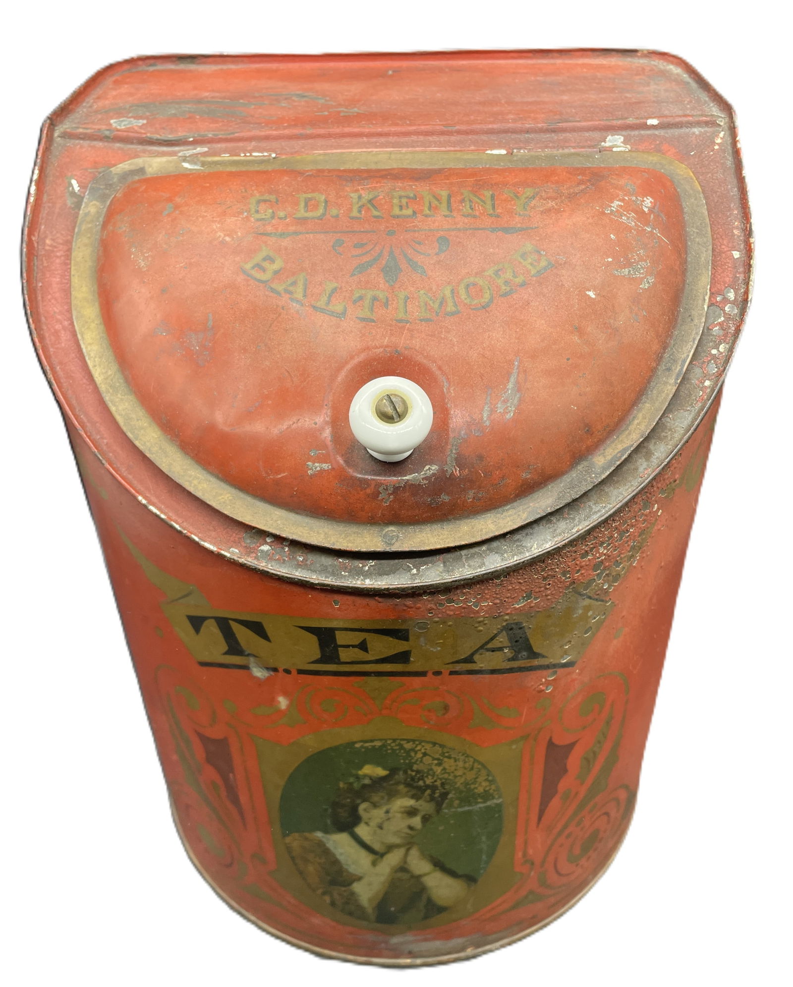 ANTIQUE COFFEE TEA DISPENSER BIN TIN GENERAL STORE DISPLAY - CD KENNY BALTIMORE - 4