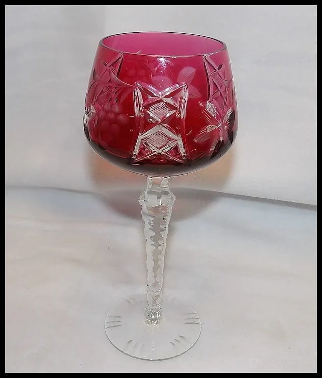 Bohemian Cut to Clear Cranberry Wine Hock - 2