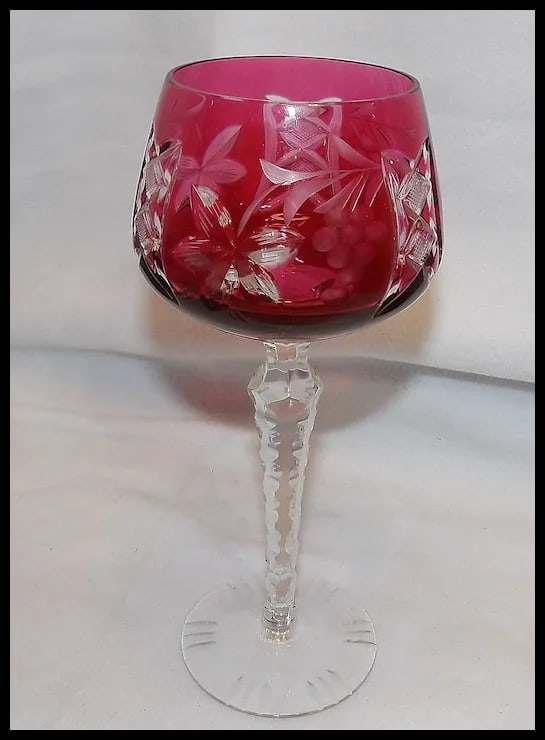 Bohemian Cut to Clear Cranberry Wine Hock - 5